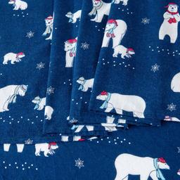 Freshfolds Cotton Navy Polar Bears Holiday 4pc. Flannel Sheet Set