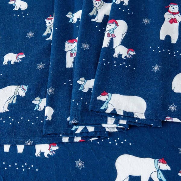 Freshfolds Cotton Navy Polar Bears Holiday 4pc. Flannel Sheet Set