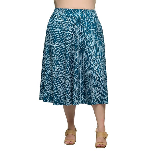 Plus Size 24/7 Comfort Apparel Teal Geometric Pocket Midi Skirt