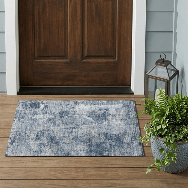 HomeRoots Blue Abstract Washable Non Skid Accent Rug - image 