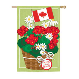 Evergreen Canadian Patriotic Basket of Flowers Garden Flag
