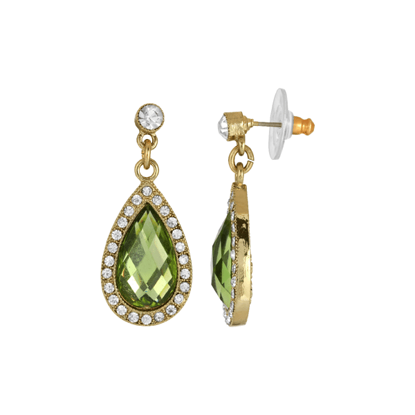1928 Jewelry Green and Crystal Teardrop Earrings - image 