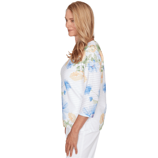 Womens Alfred Dunner Classics 3/4 Sleeve Floral Stripe Blouse