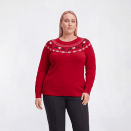 Plus Size Retrology Long Sleeve Reindeer Fair Isle Sweater
