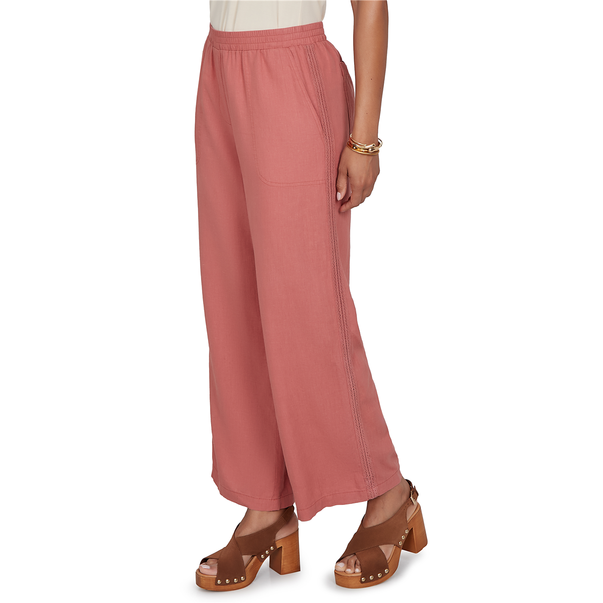 Womens Ruby Rd. Sedona Escape Lace Trim Pull On Wide Leg Pants