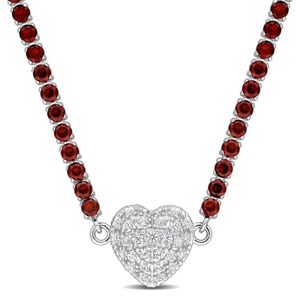 Sophia B Garnet & Created White Sapphire Collar Necklace - image 