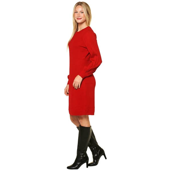 Womens Nina Leonard Long Pleat Bubble Sleeve Sweater Dress