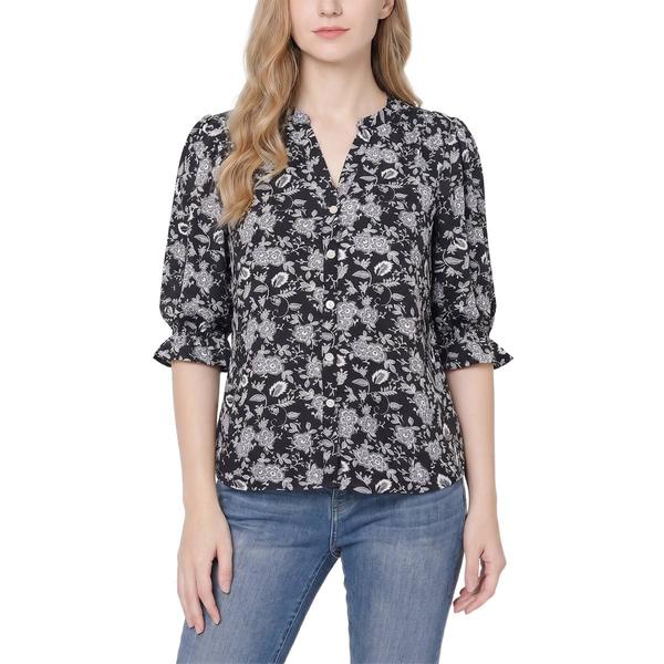 Petite NY Collection Elbow Puff Sleeve Floral Crepe Blouse