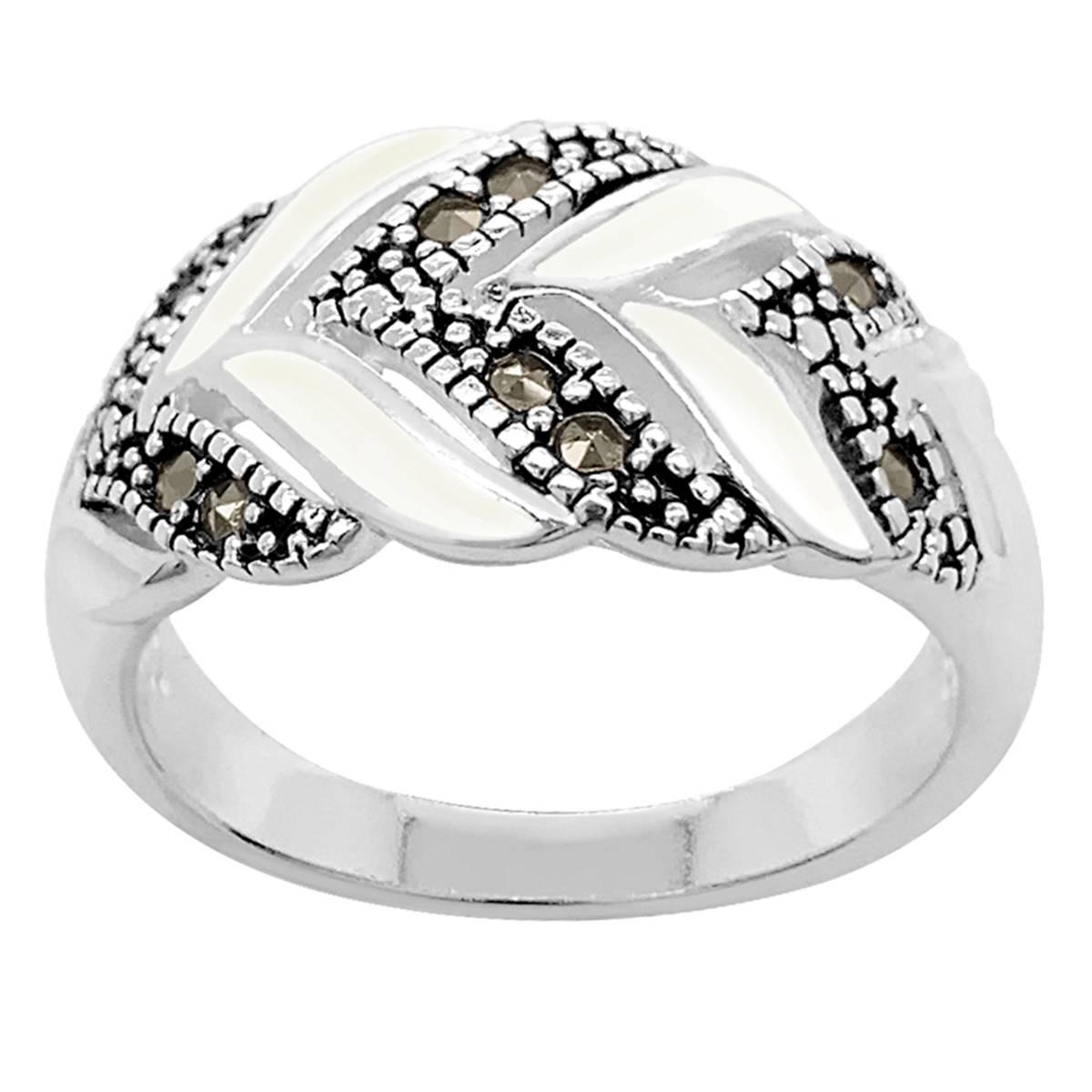 Marsala Silver Plated Marcasite Mother of Pearl Statement Ring