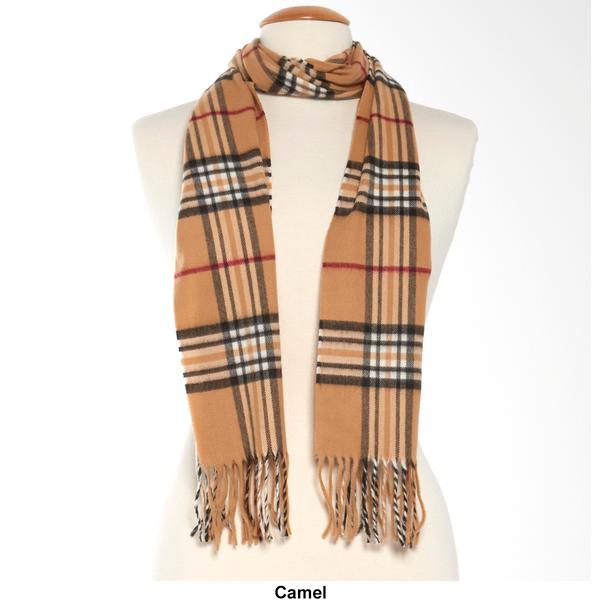 Mens V. Fraas Classic Plaid Print Scarf with Fringe