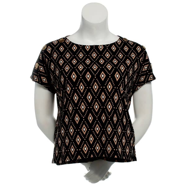 Womens New York Laundry Crepe Short Dolman Sleeve Diamond Blouse