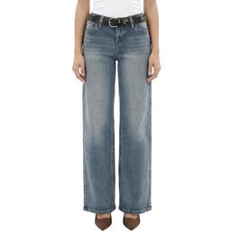 Juniors YMI® Britney Low Rise Wide Leg Leather Belt Jeans