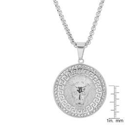Mens Steeltime Lion and Simulated Diamond Pendant Necklace