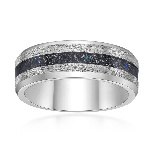 Mens Lynx Stainless Steel Ring with Crushed Titanium Stripe Inlay - image 