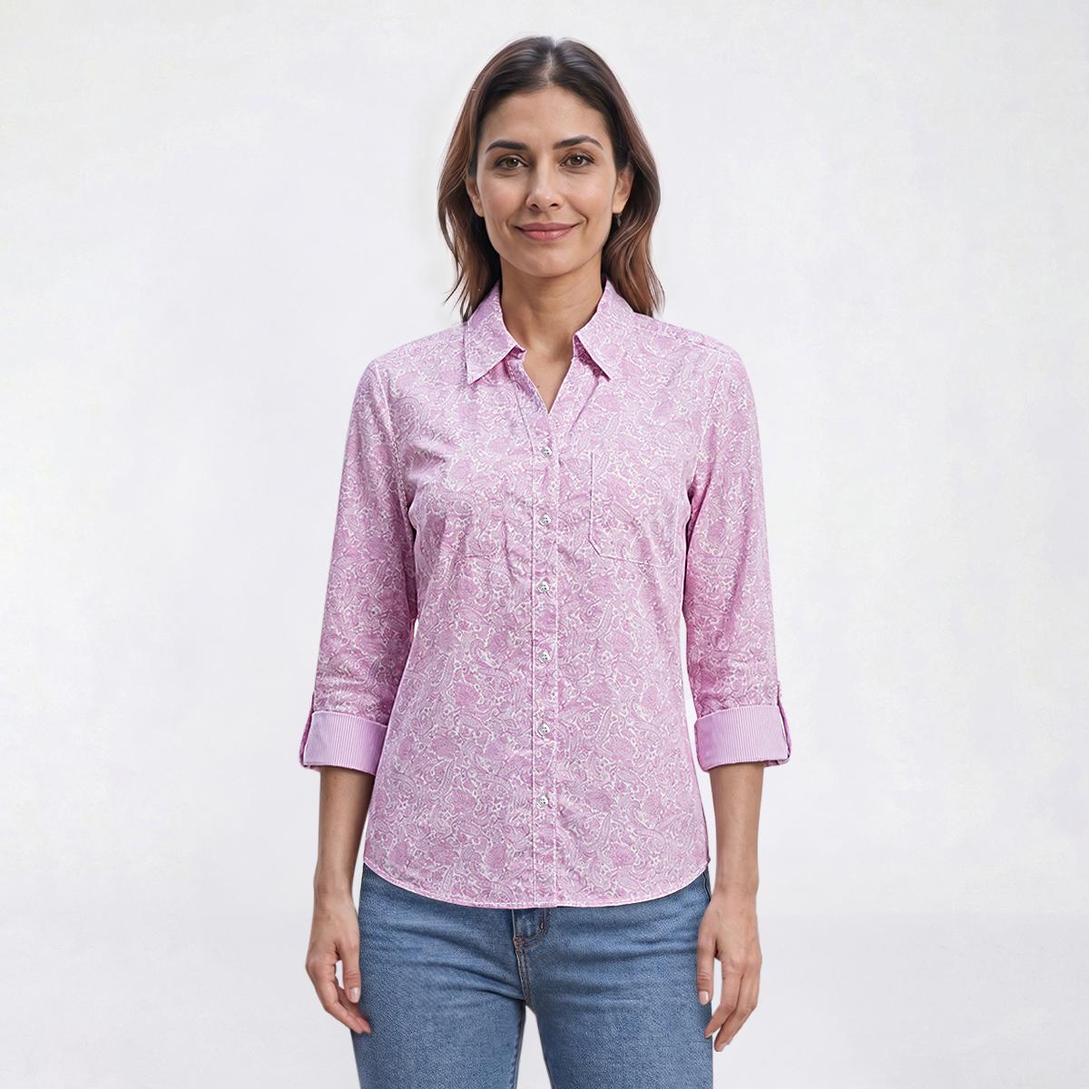 Womens Emily Daniels 3/4 Roll Tab Sleeve Paisley Button Down