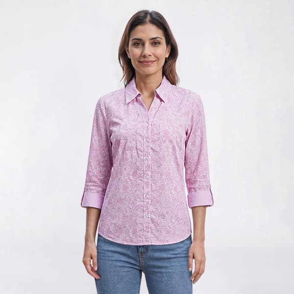 Petite Emily Daniels 3/4 Roll Tab Sleeve Paisley Button Down - image 