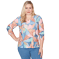Petites Alfred Dunner Beachcomber Abstract Floral V Neck Top - image 1