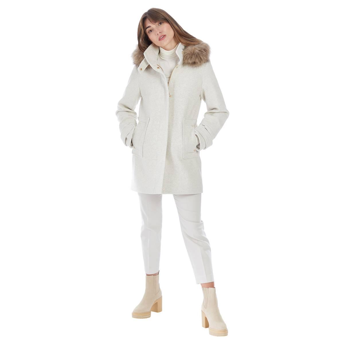 Womens Nine West Faux Wool Duffle w/Faux Fur Trimmed Hood