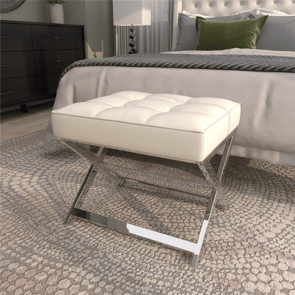 9th & Pike® Modern White Leather Ottoman Stool