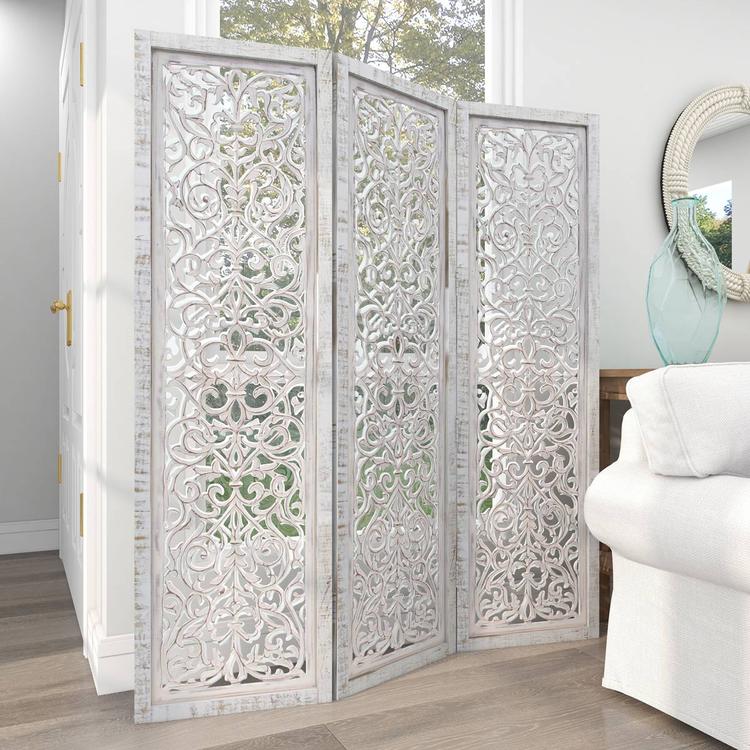 9th & Pike® Farmhouse White Wooden Room Divider Screen