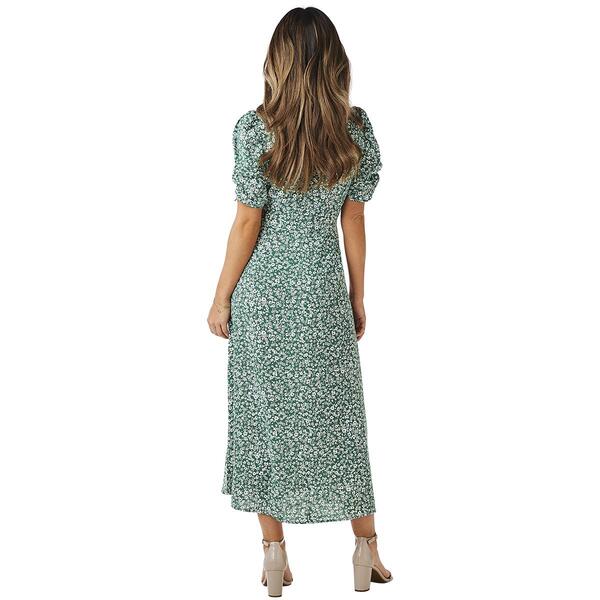 Womens Absolutely Famous Puff Sleeve V-Neck Midi Dress