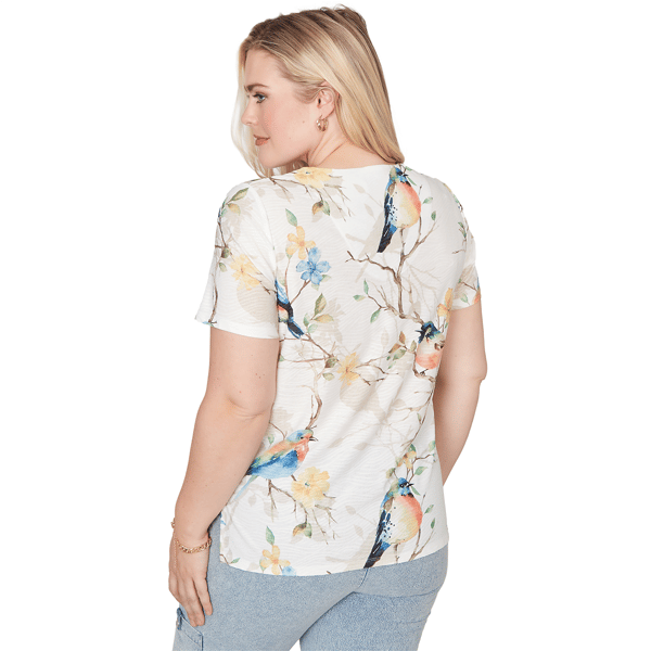 Womens Alfred Dunner Out Of The Blue Floral Birds V Neck Tee
