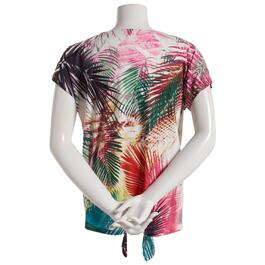 Womens OneWorld Palm Leaves Cap Sleeve Tie Front Tee