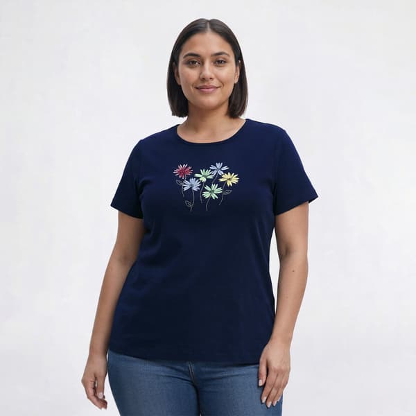 Plus Size Bonnie Evans Floral Cluster Short Sleeve Tee - image 