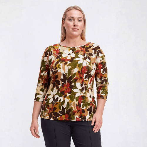 Plus Size Emily Daniels 3/4 Sleeve Floral Leaf Textured Blouse - image 
