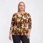 Plus Size Emily Daniels 3/4 Sleeve Floral Leaf Textured Blouse - image 1