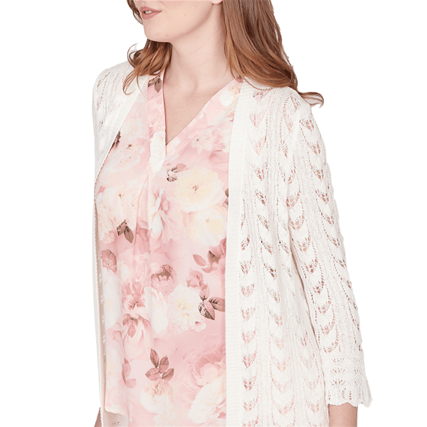 Womens Emaline Enchanted Bloom 3/4 Sleeve Pointelle Cardigan