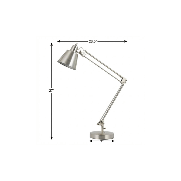 HomeRoots 27in. Nickel Desk Table Lamp with Nickel Cone Shade
