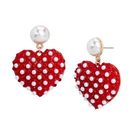Betsey Johnson Pearls & Stones Red Heart Drop Earrings