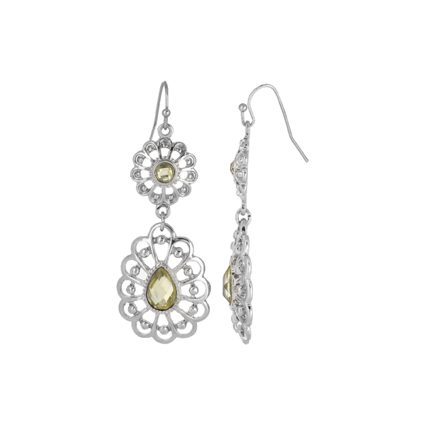 1928 Jewelry Silver-Tone Filigree Double Drop Earrings - image 