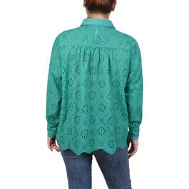 Womens NY Collection 3/4 Sleeve Eyelet Blouse-Golf Green