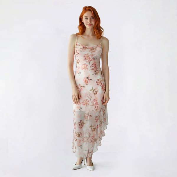 Juniors No Comment Asymmetrical Hem Dreamscape Floral Midi Dress - image 