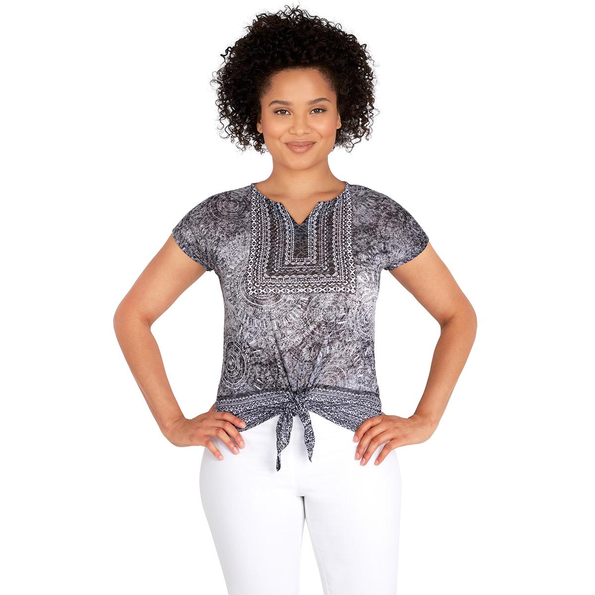 Petite Ruby Rd. Must Haves Medallion Cap Sleeve Tie Front...