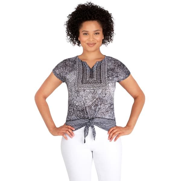 Petite Ruby Rd. Must Haves Medallion Cap Sleeve Tie Front Tee - image 