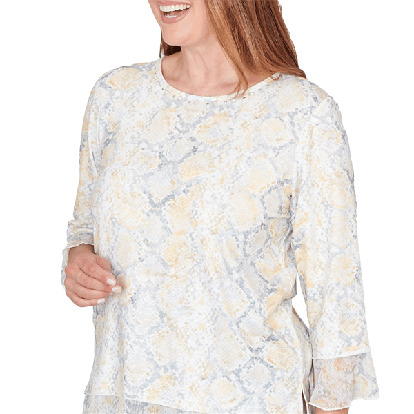 Petite Alfred Dunner Al Fresco Python Flutter Sleeve Blouse