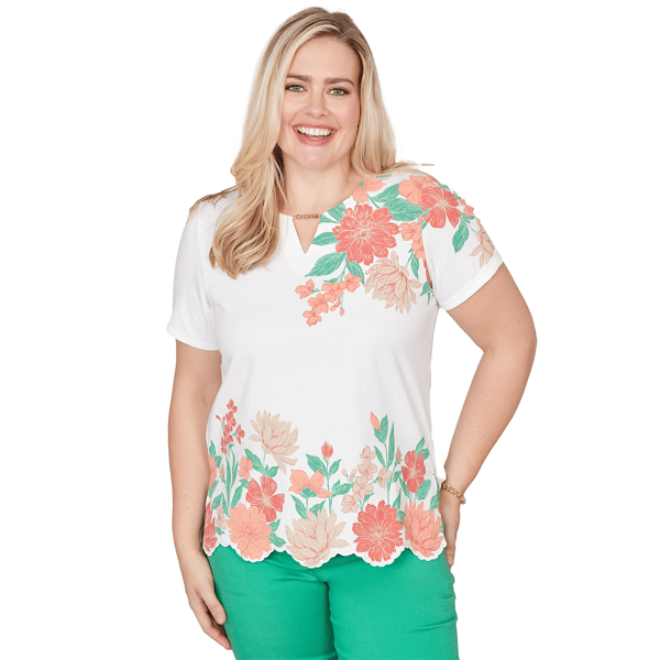 Womens Alfred Dunner Resort Living Floral Scallop Border Tee - image 