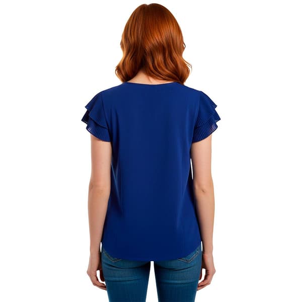 Womens Adrianna Papell Double Pleat Flutter Sleeve Solid Blouse