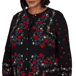 Plus Size Ruby Rd. Mysterious Romance Dramatic Floral Blouse