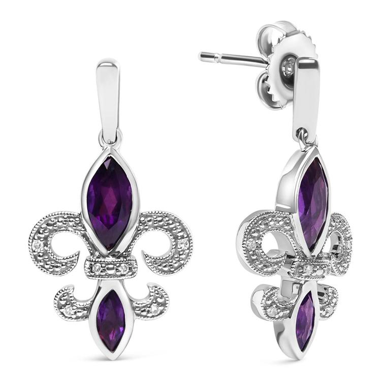 Haus of Brilliance Purple Amethyst Fleur de Lis Dangle Earrings