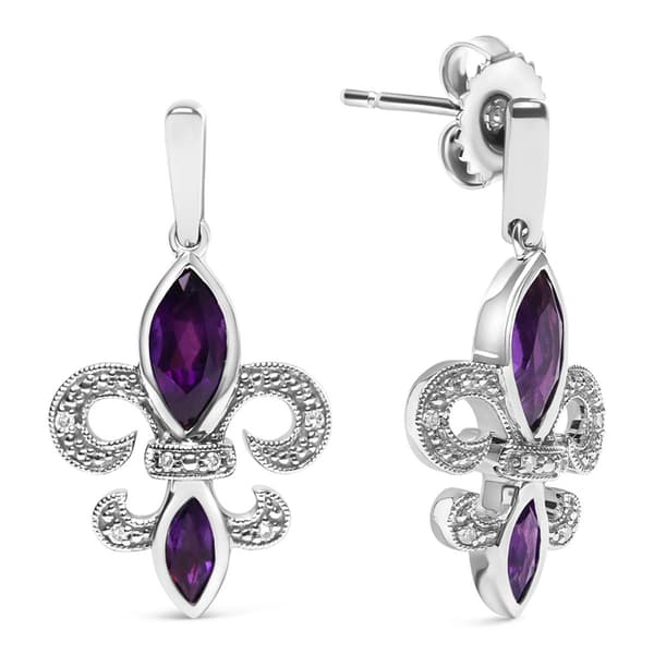 Haus of Brilliance Purple Amethyst Fleur de Lis Dangle Earrings - image 