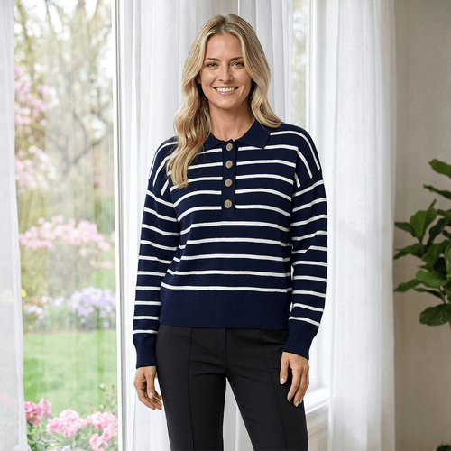 Womens Draper James Long Sleeve Stripe Polo Sweater - image 