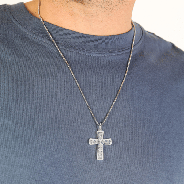 Mens Lynx 1/2ctw. Lab-Grown Diamond Cross Necklace-LGM0022P50SIL