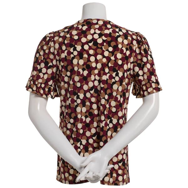 Petite Anne Klein Faux Button Front Ruffle Polka Dots Blouse