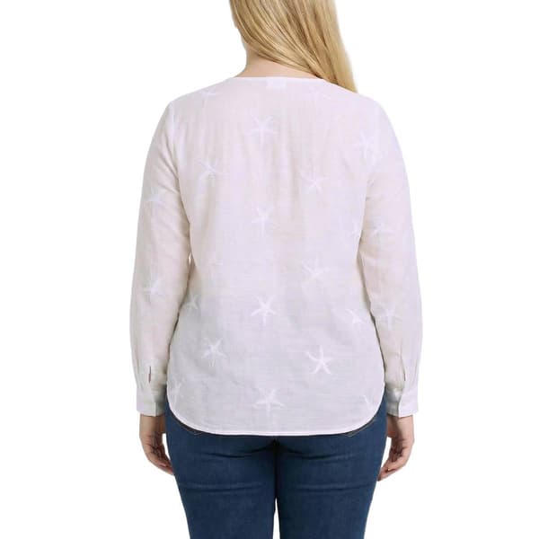 Plus Size NY Collection Long Sleeve Starfish Button Down Blouse