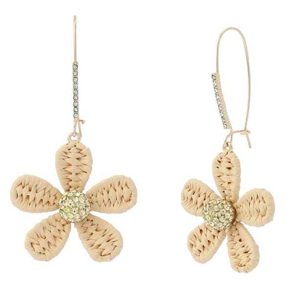 Betsey Johnson Spring Chick Raffia Daisy Dangle Earrings