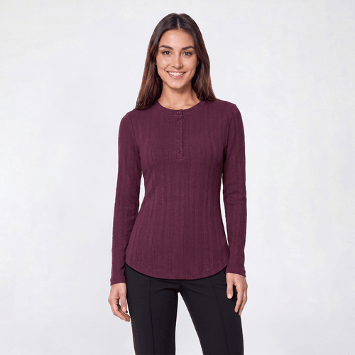 Petite Architect(R) Long Sleeve Solid Button Front Henley Tee - image 